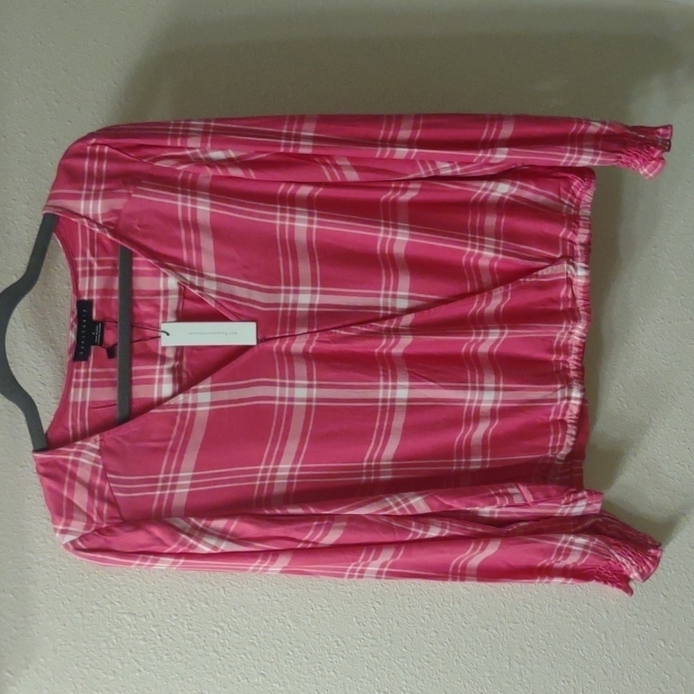 Sanctuary‎ pink plaid top, size small